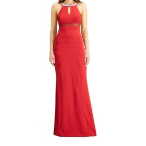 Womens Coral Sheer Zippered Sequined Neck Sleeveless Keyhole Full-Length
